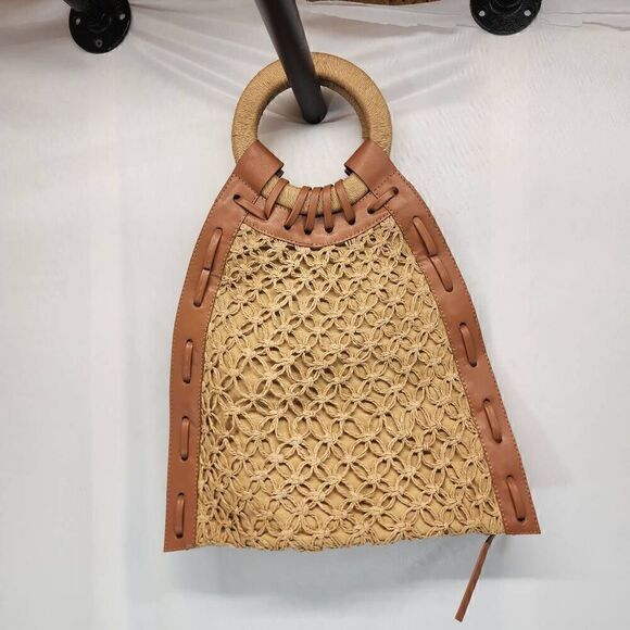 CROCHET Bag Faux Leather Wooden Handle - Picture 3 of 6